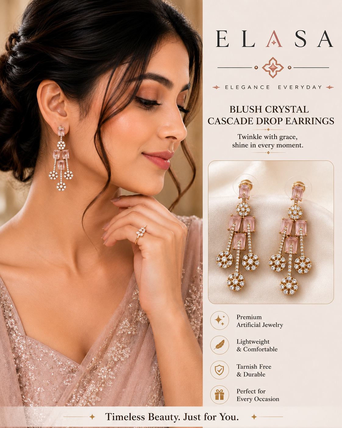 Blush Crystal Cascade Drop Earrings