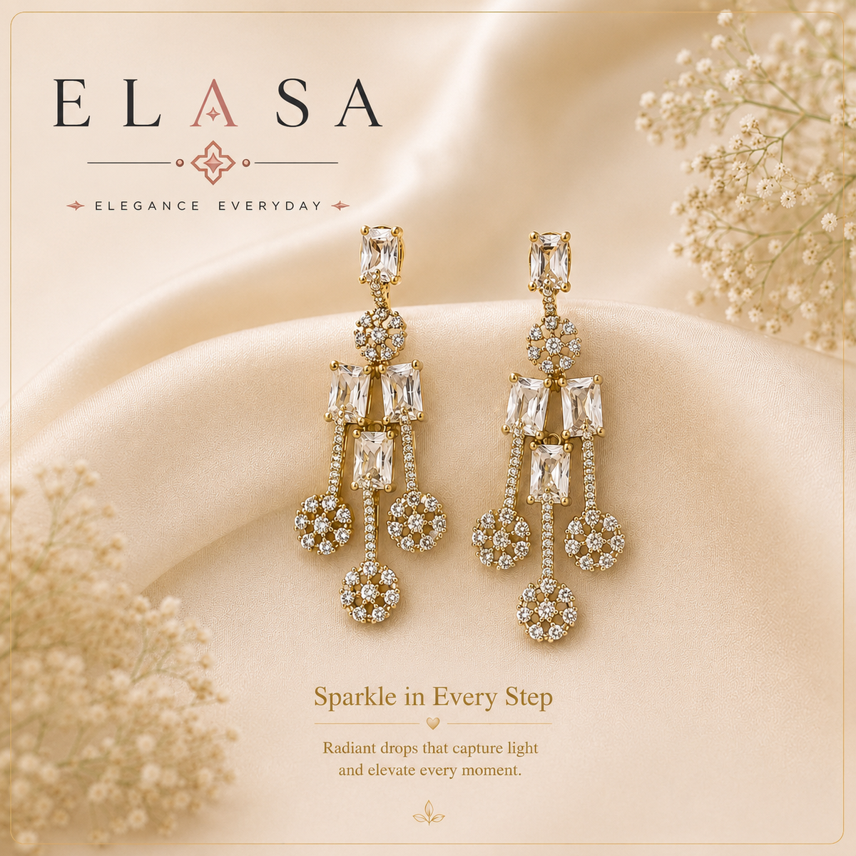 Crystal Cascade American Diamond Statement Earrings