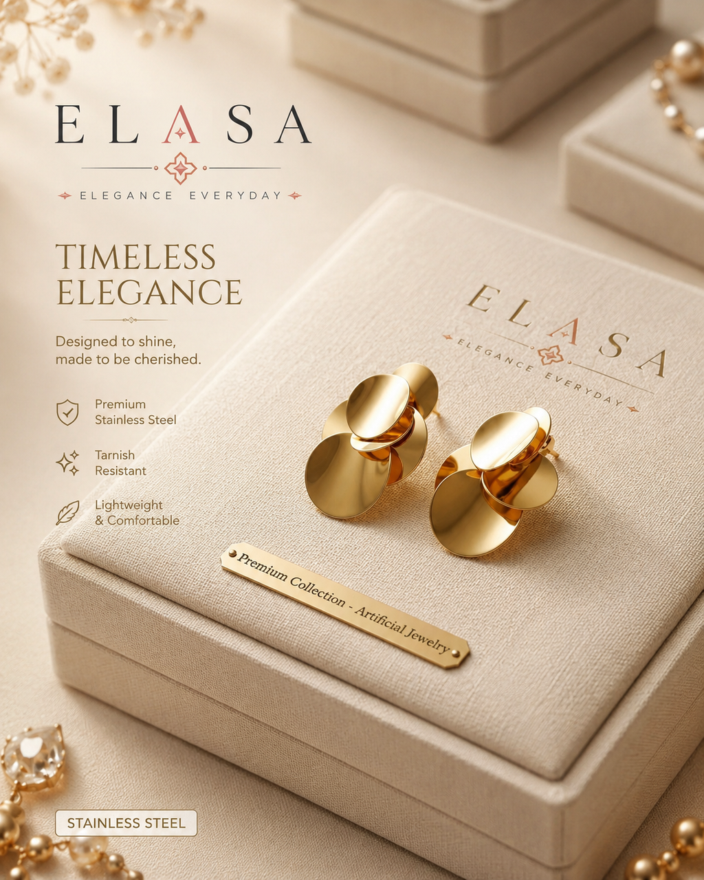 Modern Cascade Gold Disc Stud Earrings