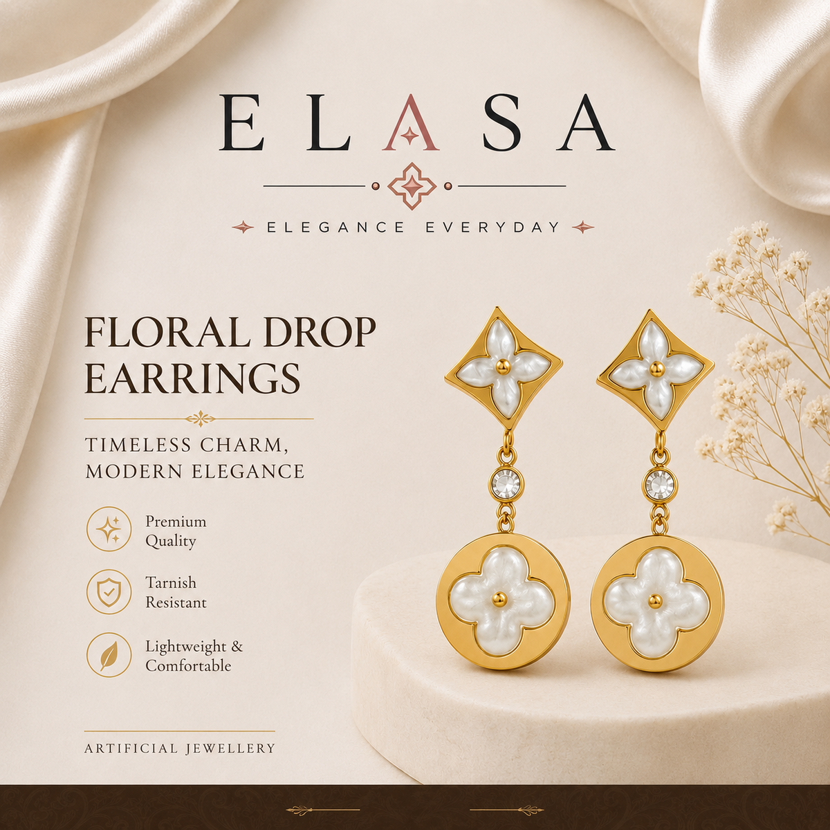 Premium Gold-Plated Floral Drop Earrings