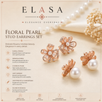 Premium Rose Gold Floral Pearl Stud Earrings