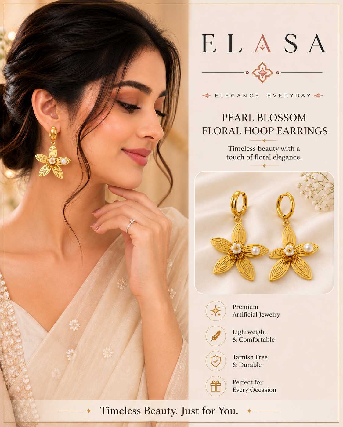 Pearl Blossom Floral Hoop Earrings