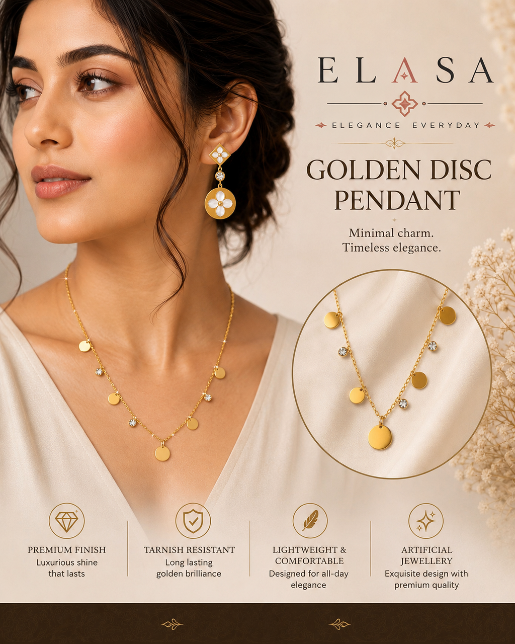 Premium Gold-Plated Golden Disc Pendant Necklace
