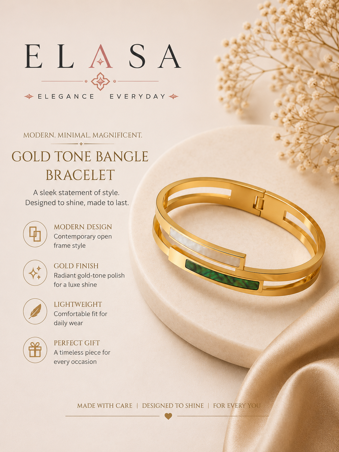 Modern Gold-Tone Open Bangle Bracelet