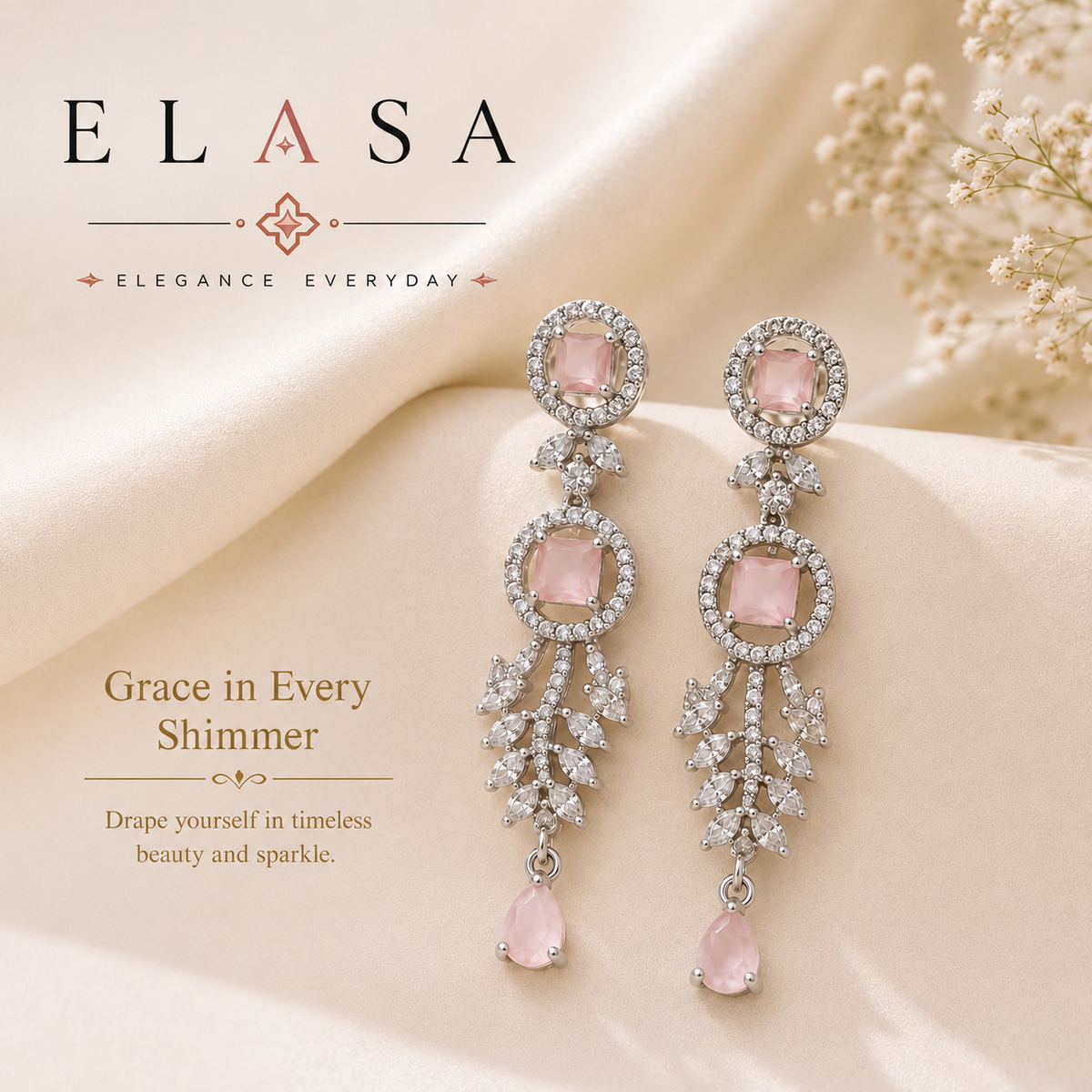 Blush Bloom Crystal Drop Earrings