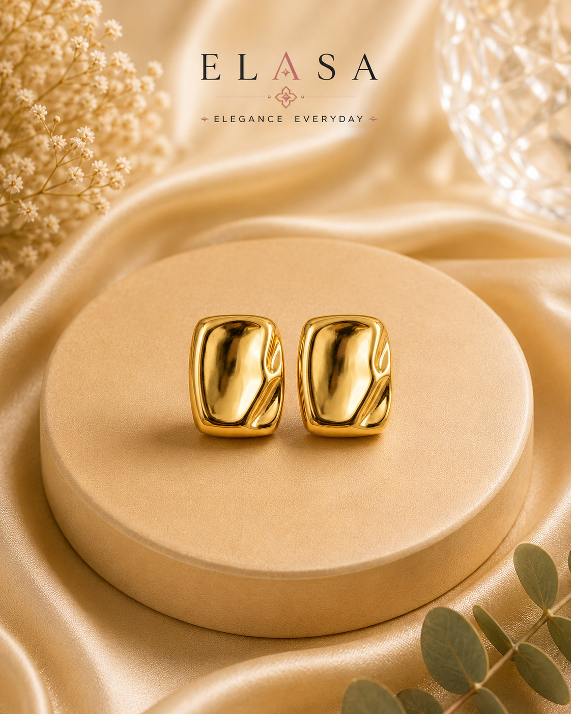 Premium Gold-Tone Rectangular Stud Earrings