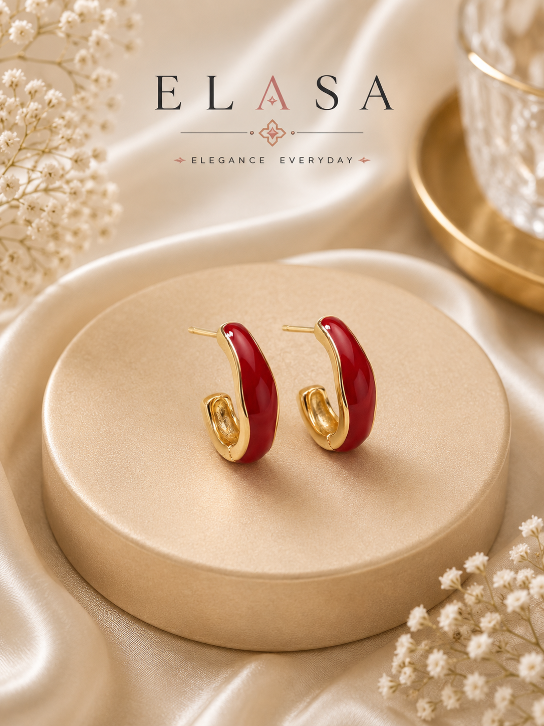Red Enamel Gold-Tone Hoop Earrings