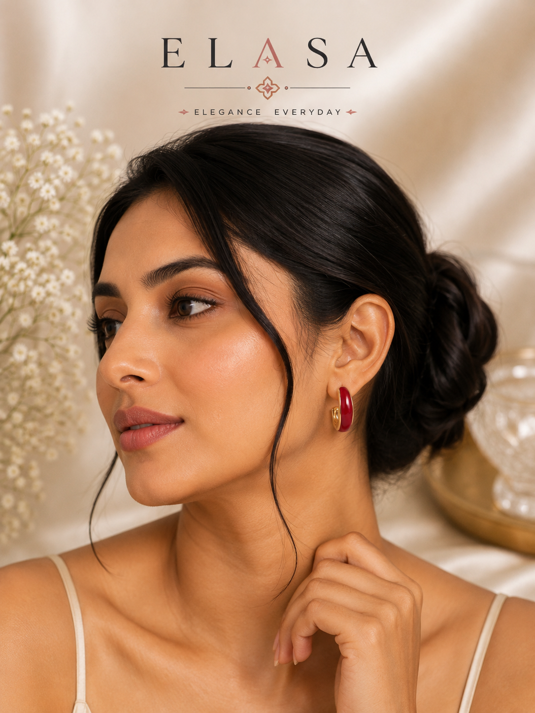 Red Enamel Gold-Tone Hoop Earrings
