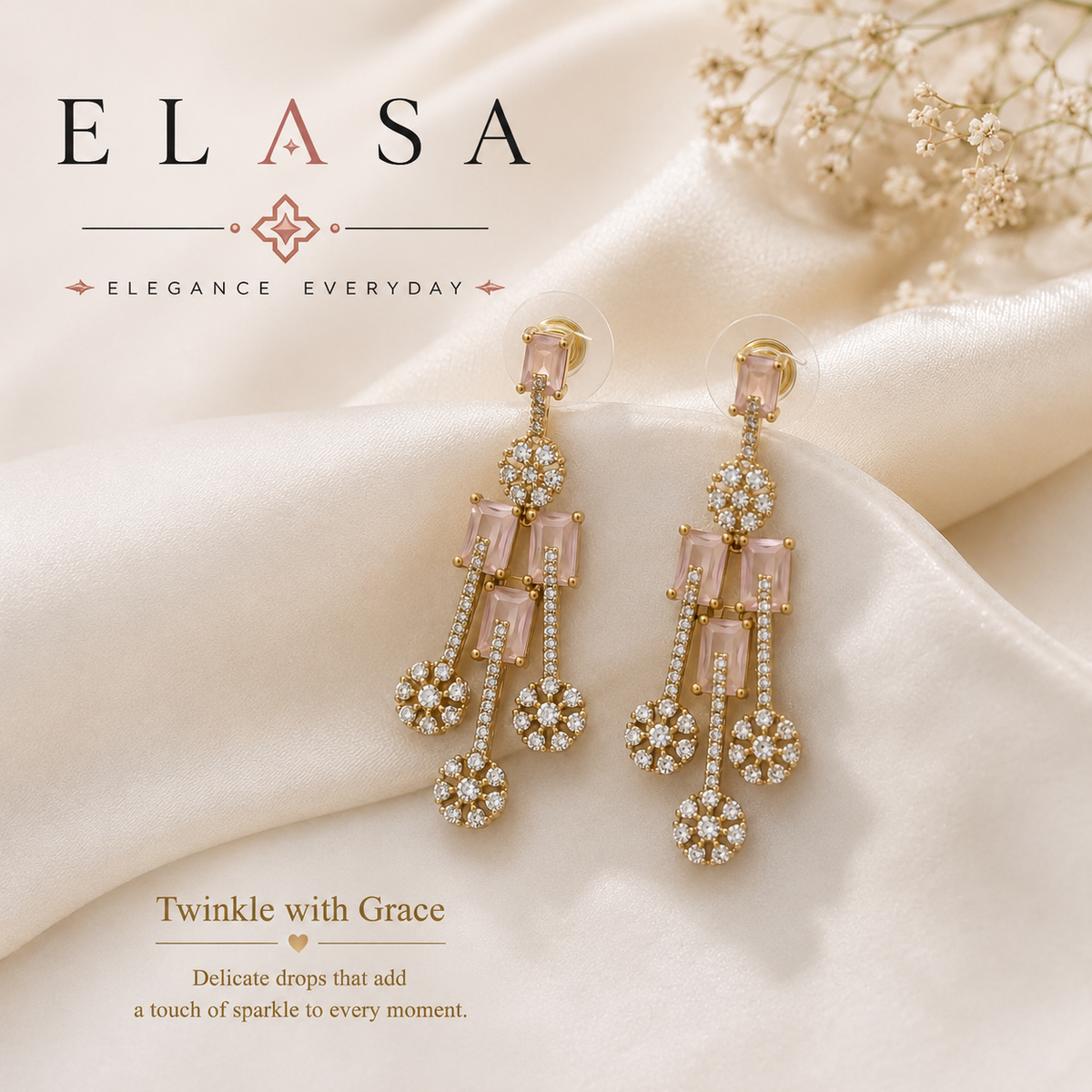 Blush Crystal Cascade Drop Earrings