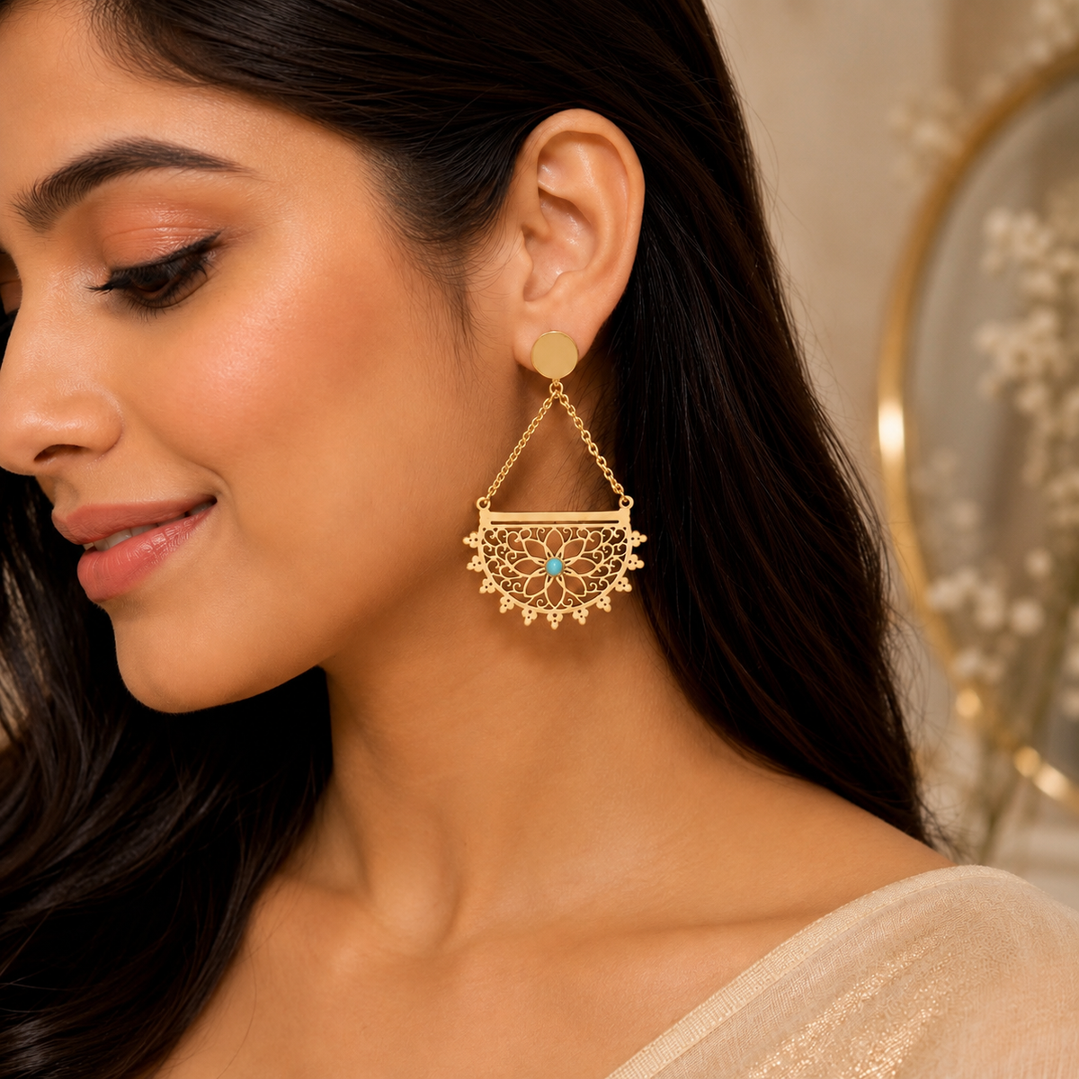 Celestial Filigree Fan Drop Earrings