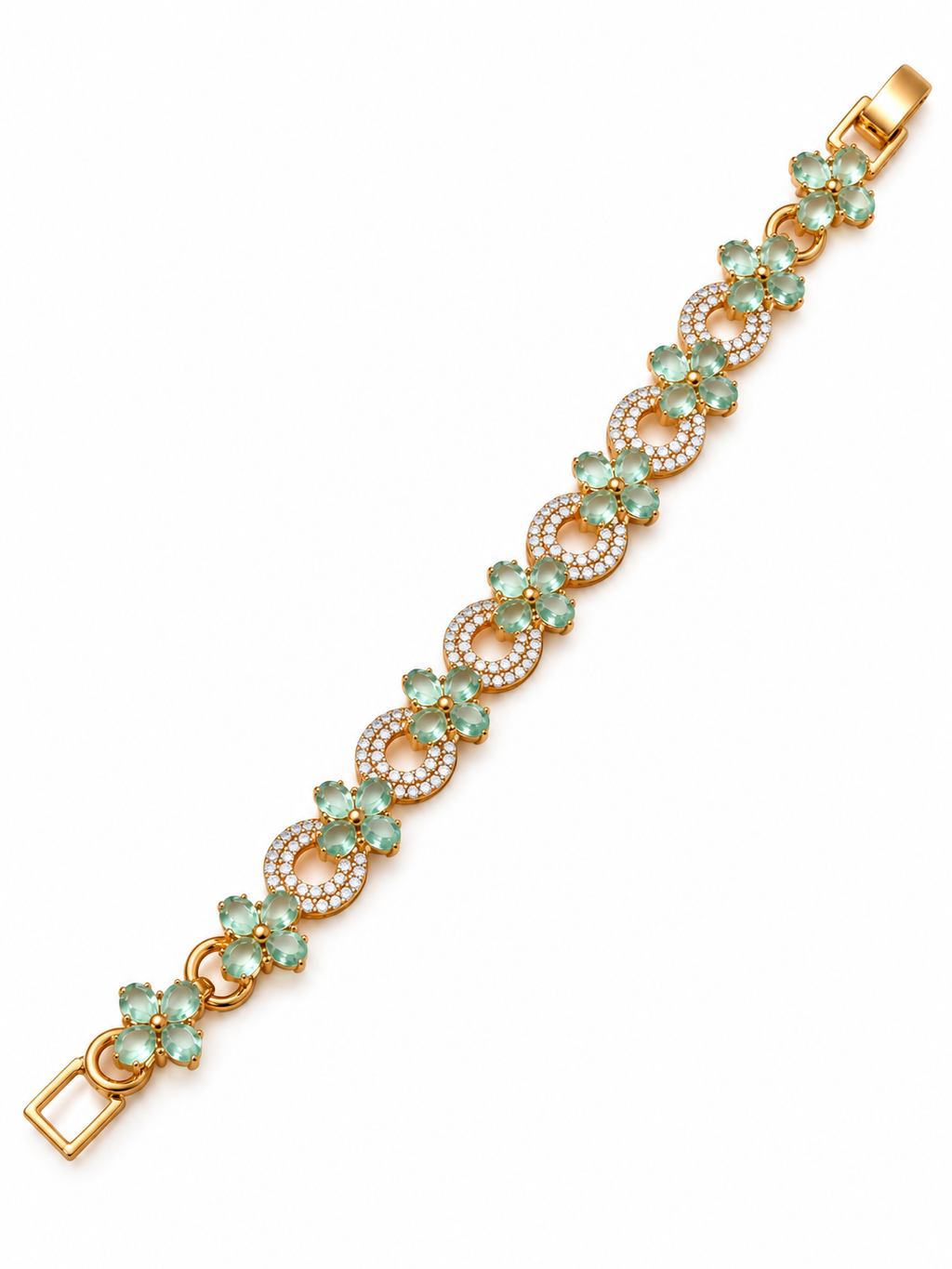 Mint Green Floral Gold-Tone Bracelet