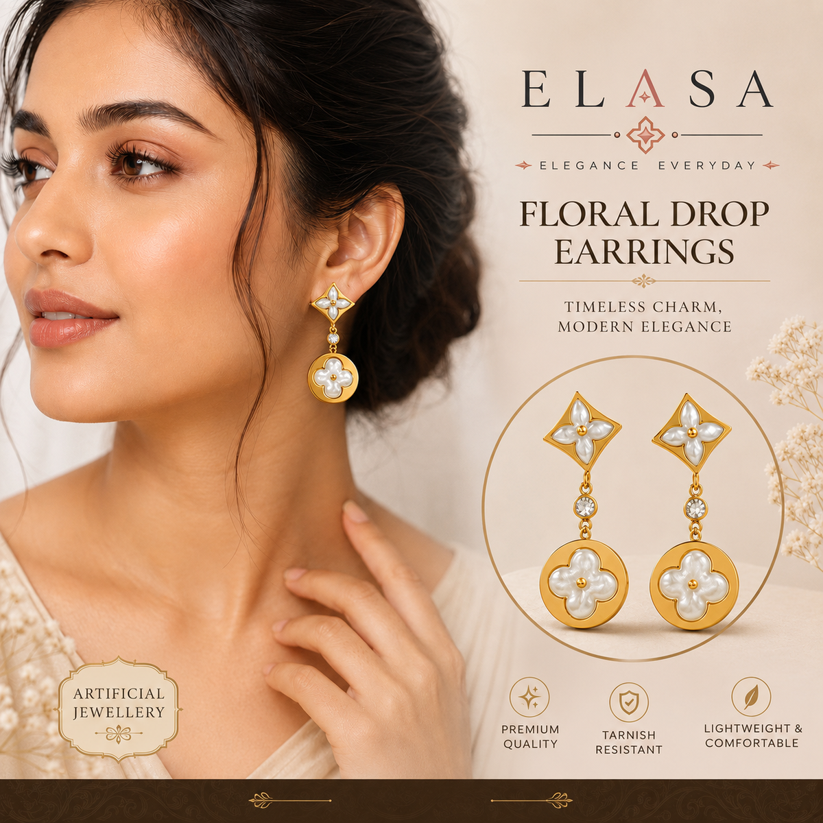 Premium Gold-Plated Floral Drop Earrings