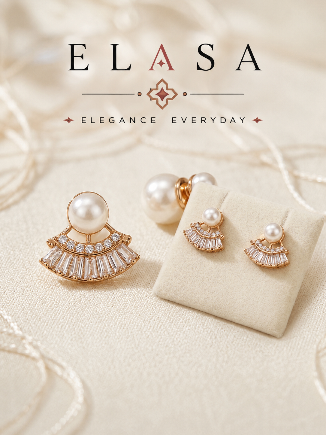 Premium Rose Gold Pearl Fan Stud Earrings