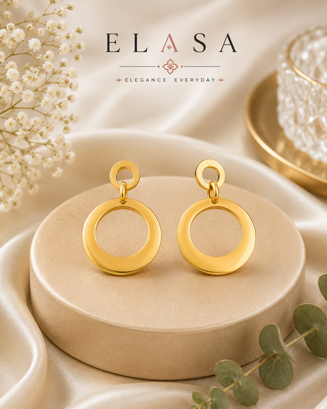 Minimalist Gold-Tone Circle Drop Earrings