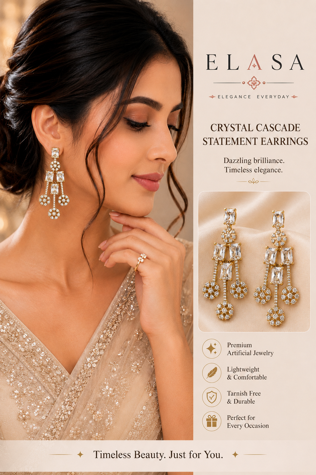 Crystal Cascade American Diamond Statement Earrings