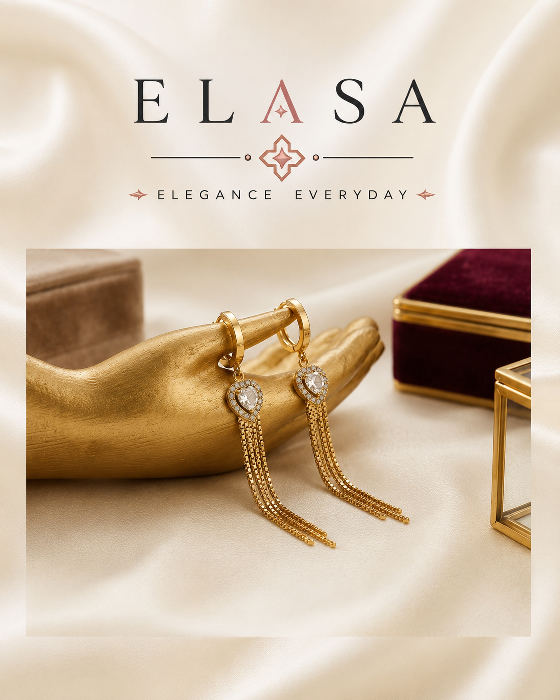 Premium Gold-Toned Heart Tassel Hoop Earrings