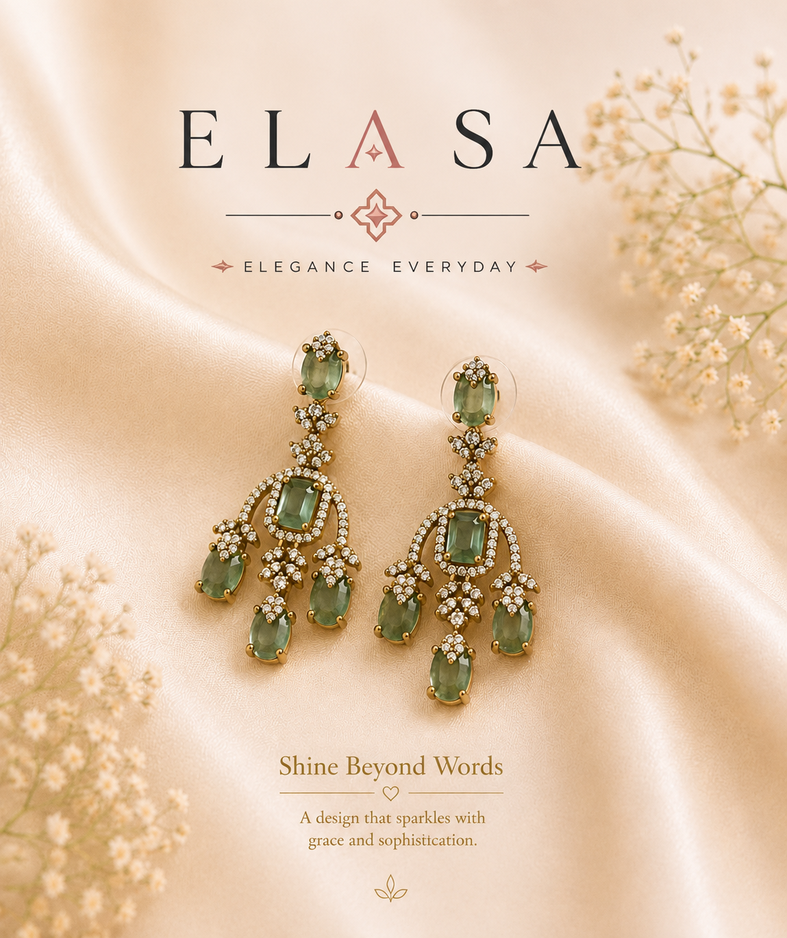 Emerald Bloom American Diamond Statement Earrings