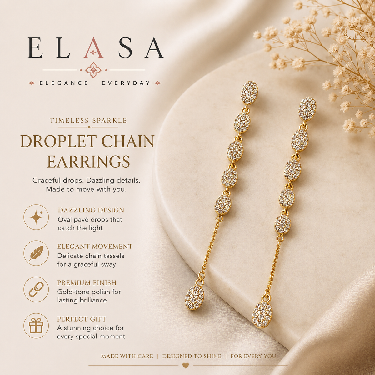 Timeless Sparkle Droplet Chain Earrings