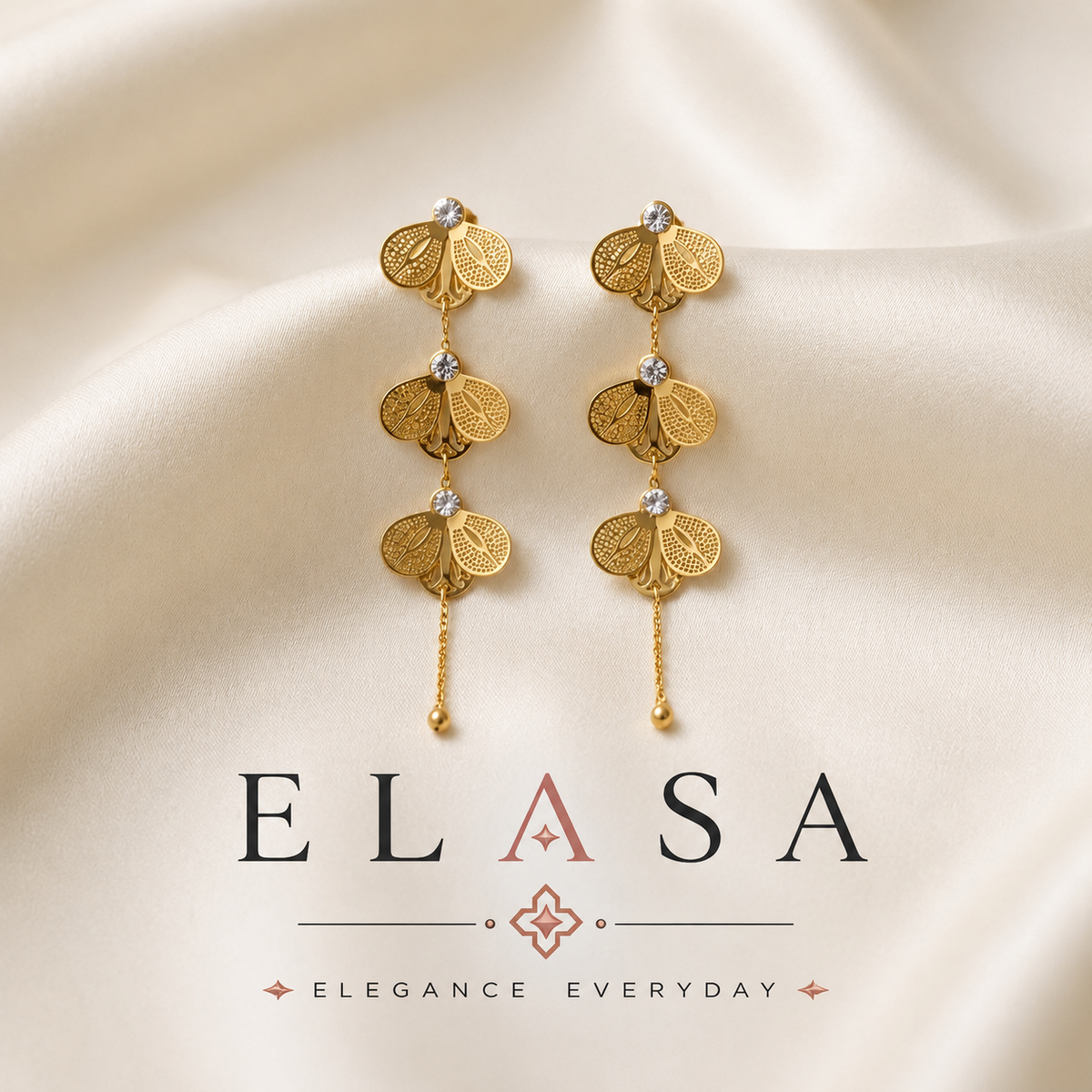 Golden Blossom Triple Drop Earrings