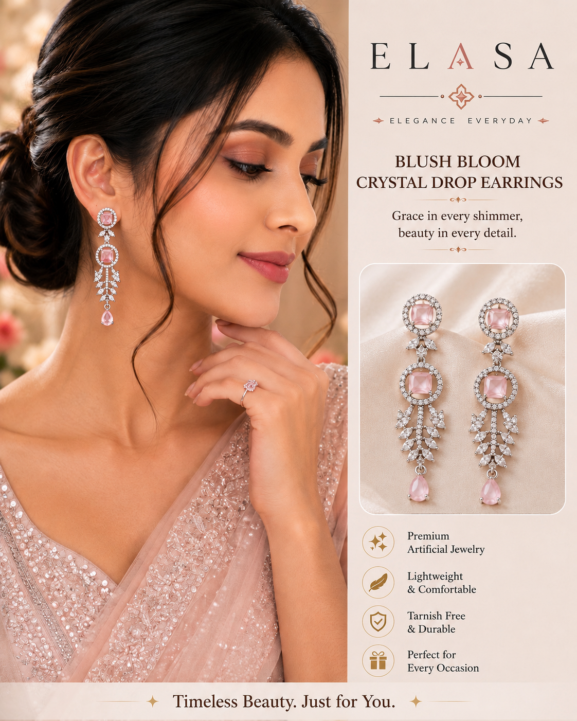 Blush Bloom Crystal Drop Earrings