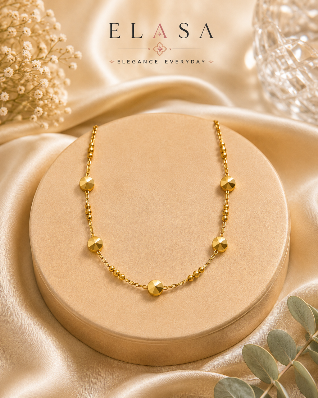Geometric Gold Bead Station Necklace