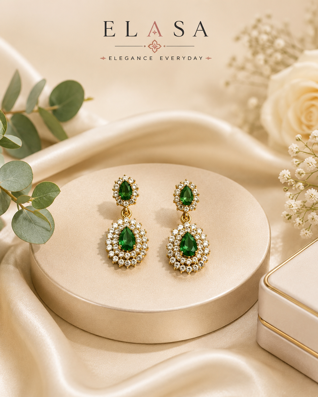 Emerald Radiance American Diamond Drop Earrings