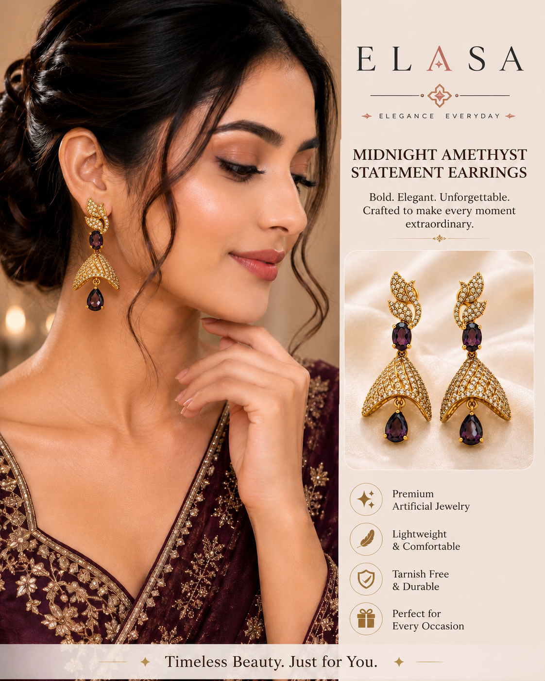 Midnight Amethyst American Diamond Statement Earrings