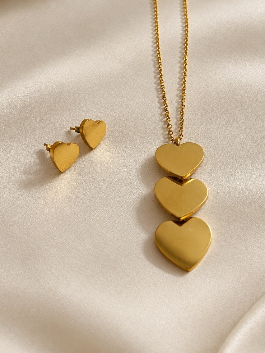 Premium Gold-Plated Triple Heart Pendant Set