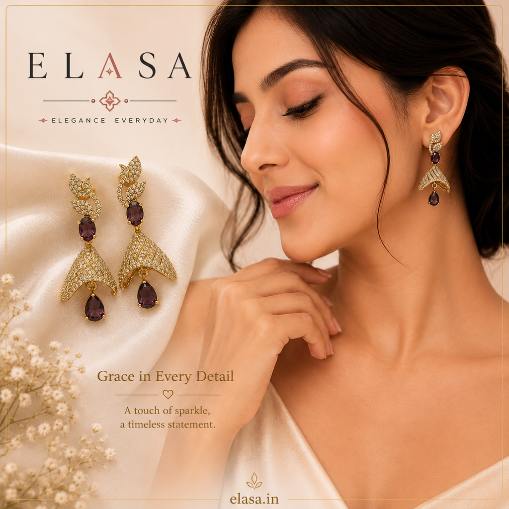 Midnight Amethyst American Diamond Statement Earrings