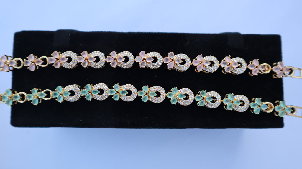 Mint Green Floral Gold-Tone Bracelet