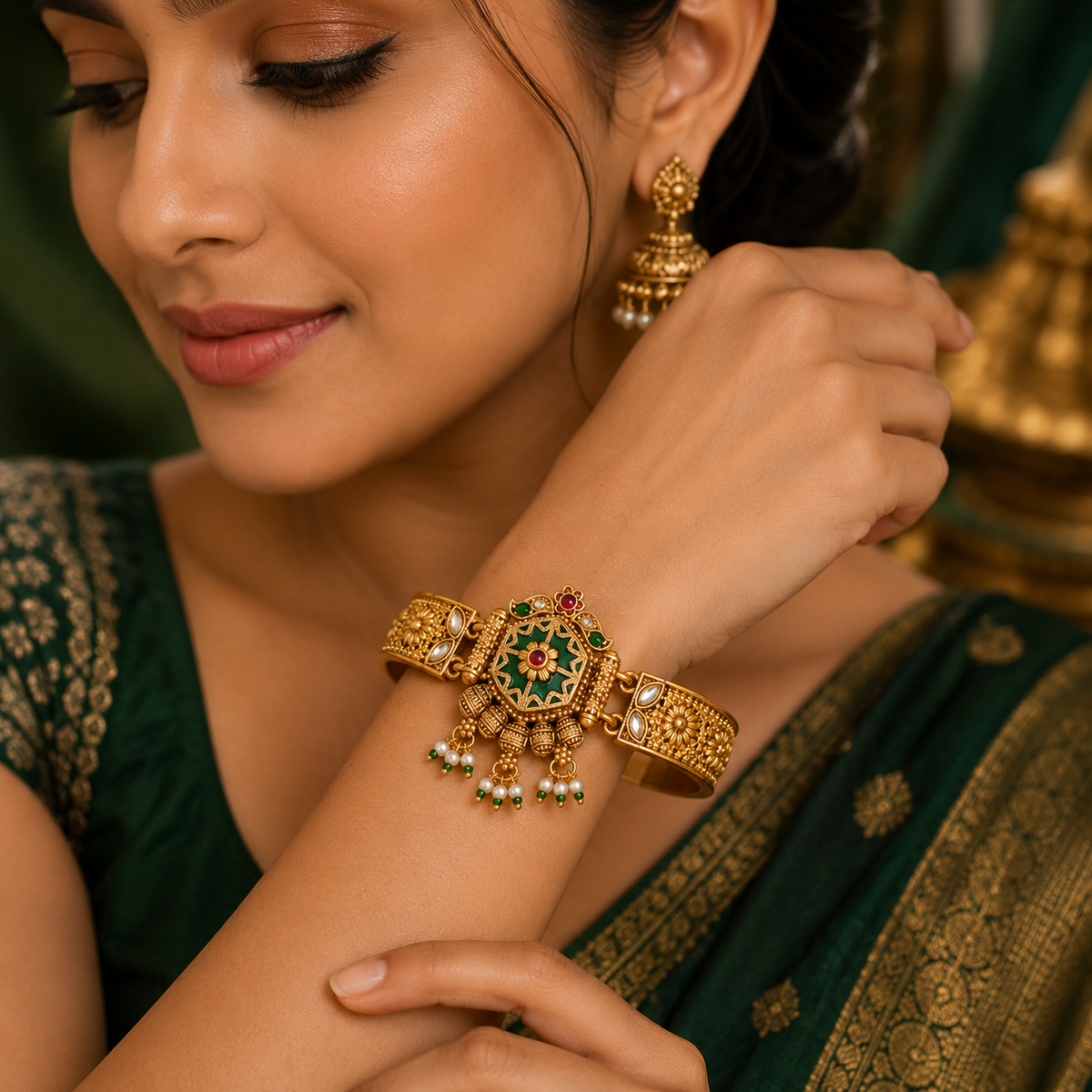 Premium Antique Gold-Toned Temple Style Bracelet