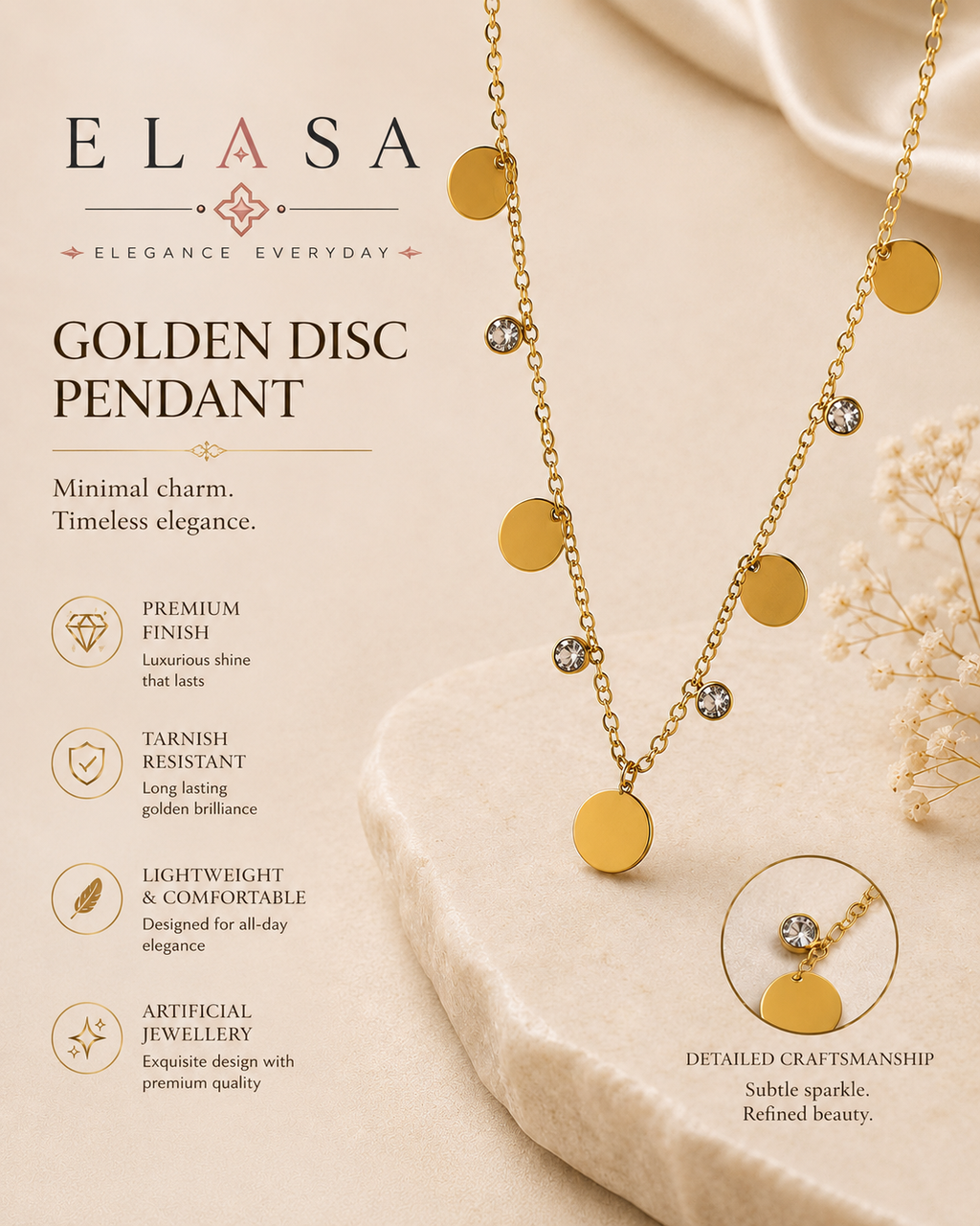 Premium Gold-Plated Golden Disc Pendant Necklace