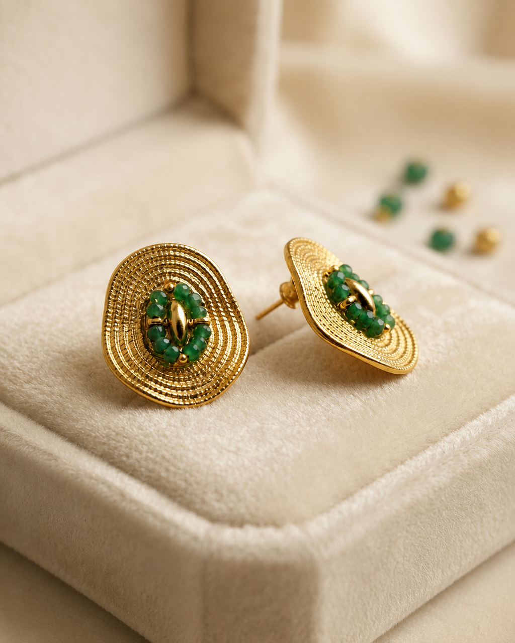 Emerald Bloom Textured Gold Stud Earrings