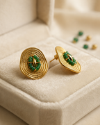 Emerald Bloom Textured Gold Stud Earrings