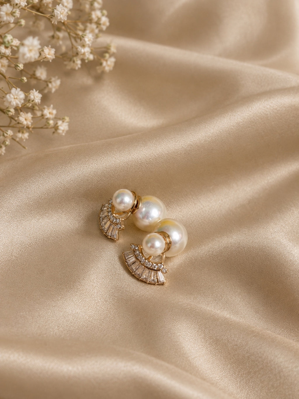Premium Rose Gold Pearl Fan Stud Earrings