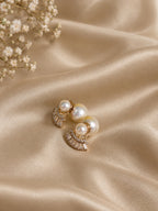 Premium Rose Gold Pearl Fan Stud Earrings