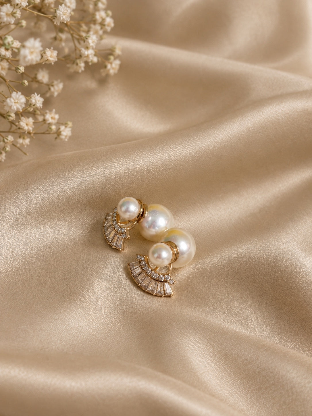 Premium Rose Gold Pearl Fan Stud Earrings