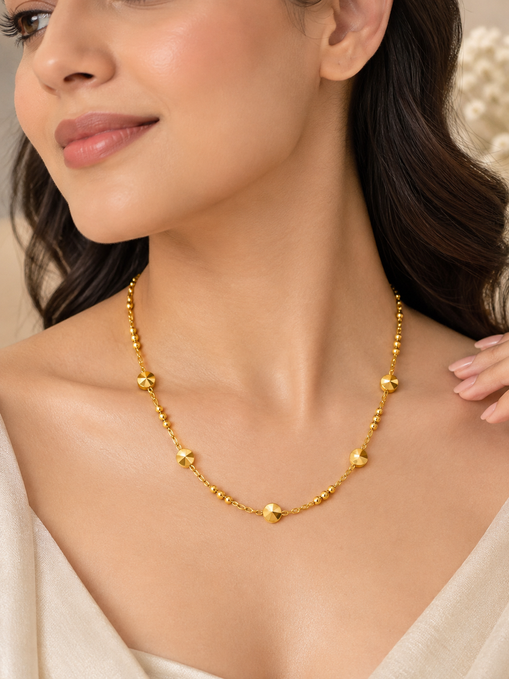 Geometric Gold Bead Station Necklace