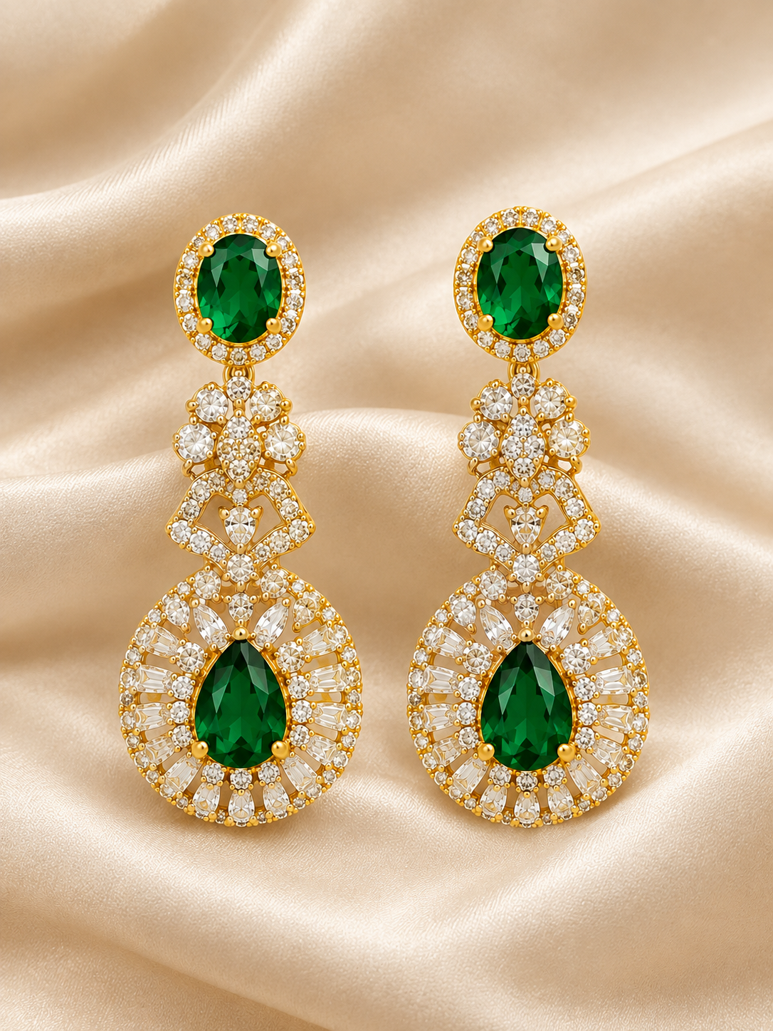Royal Green American Diamond Dangle Earrings