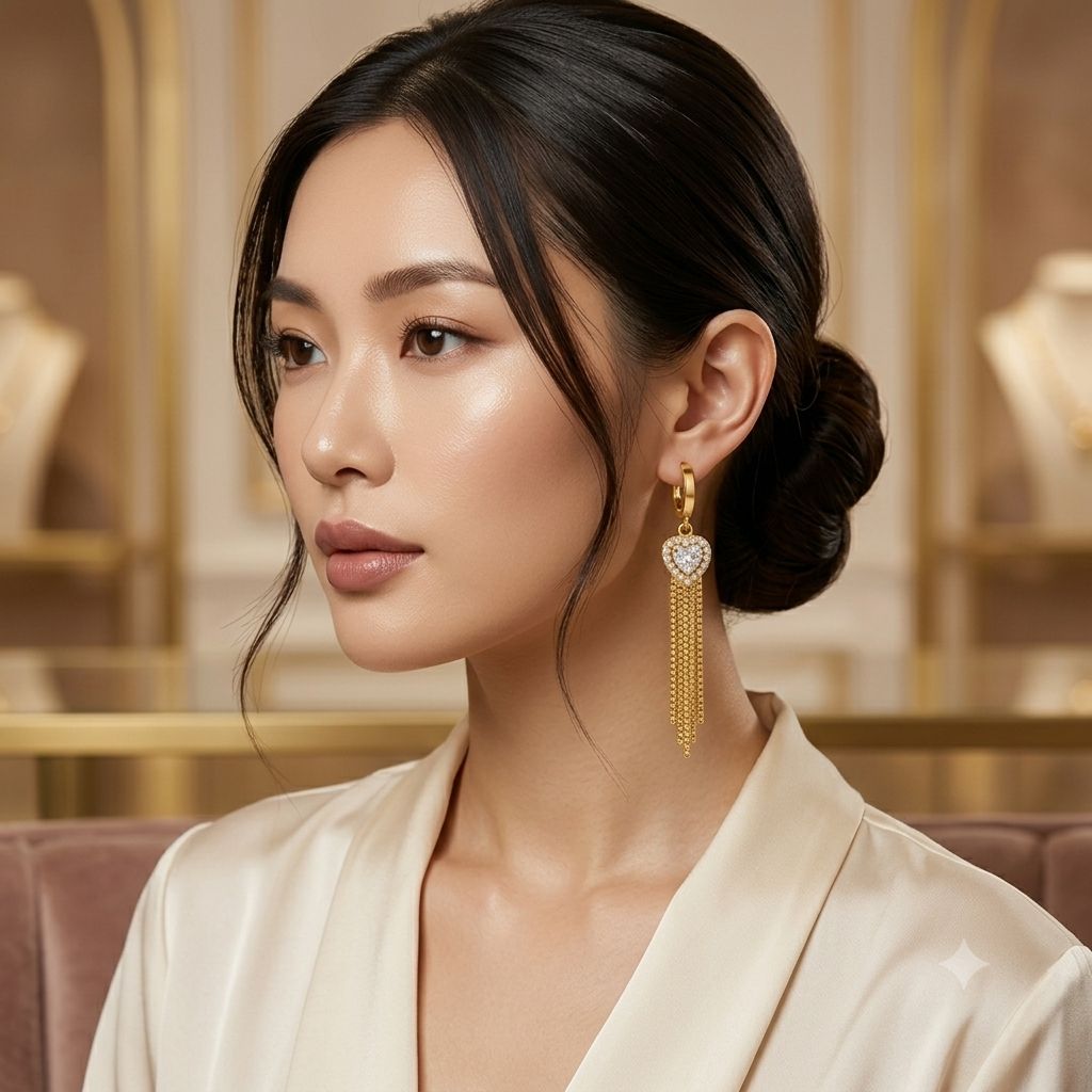 Premium Gold-Toned Heart Tassel Hoop Earrings