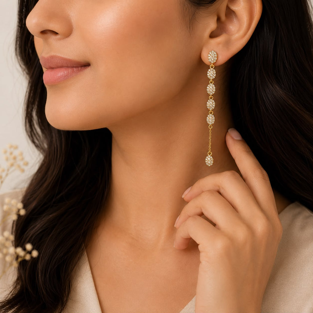 Timeless Sparkle Droplet Chain Earrings