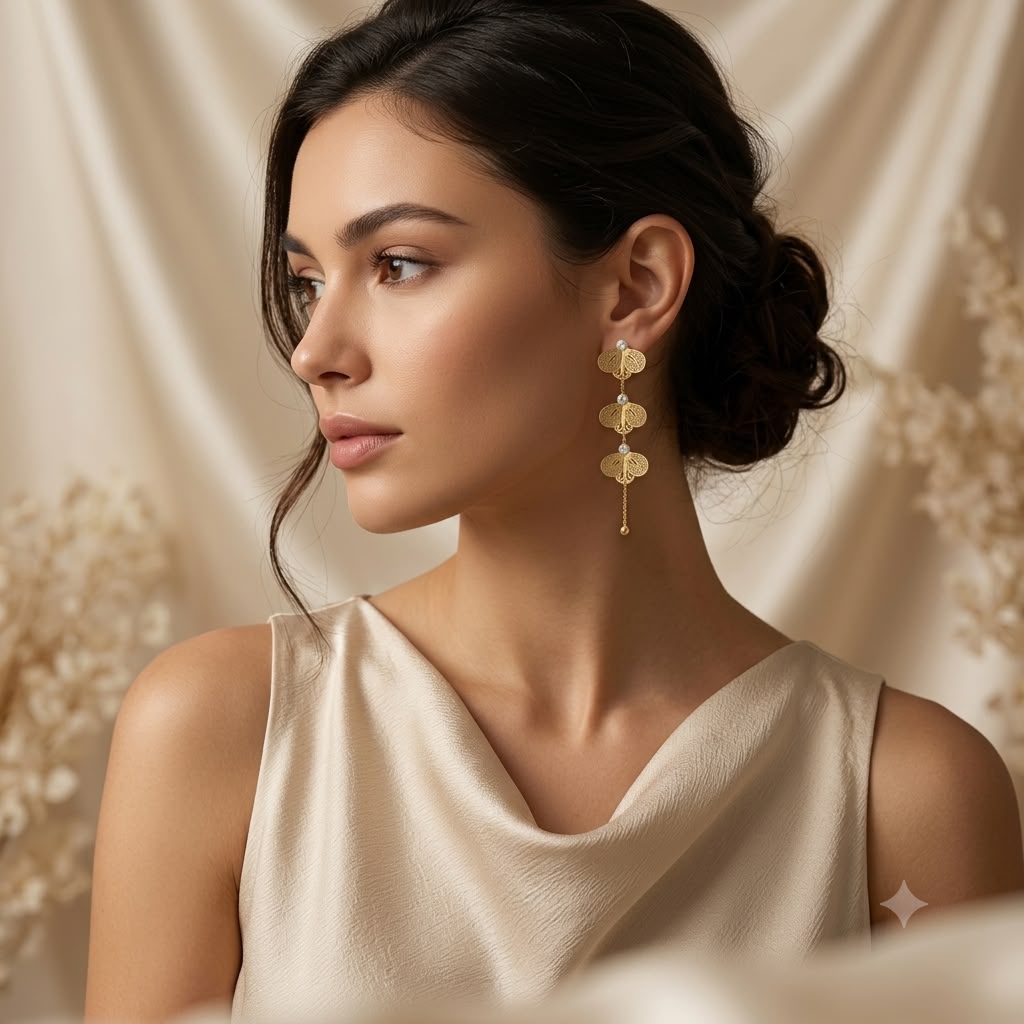 Golden Blossom Triple Drop Earrings