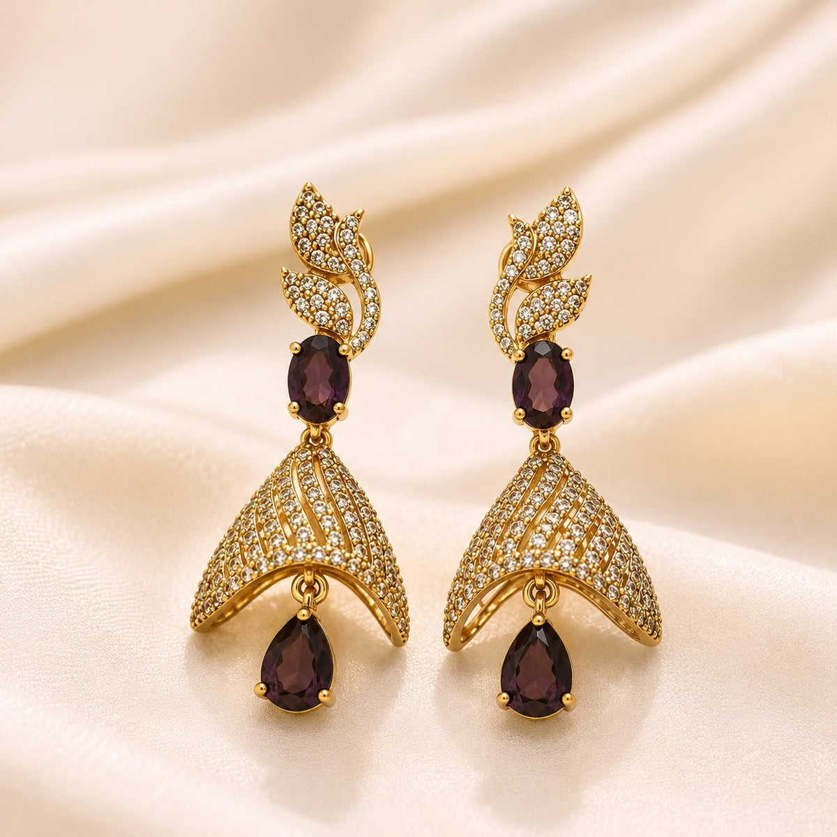 Midnight Amethyst American Diamond Statement Earrings