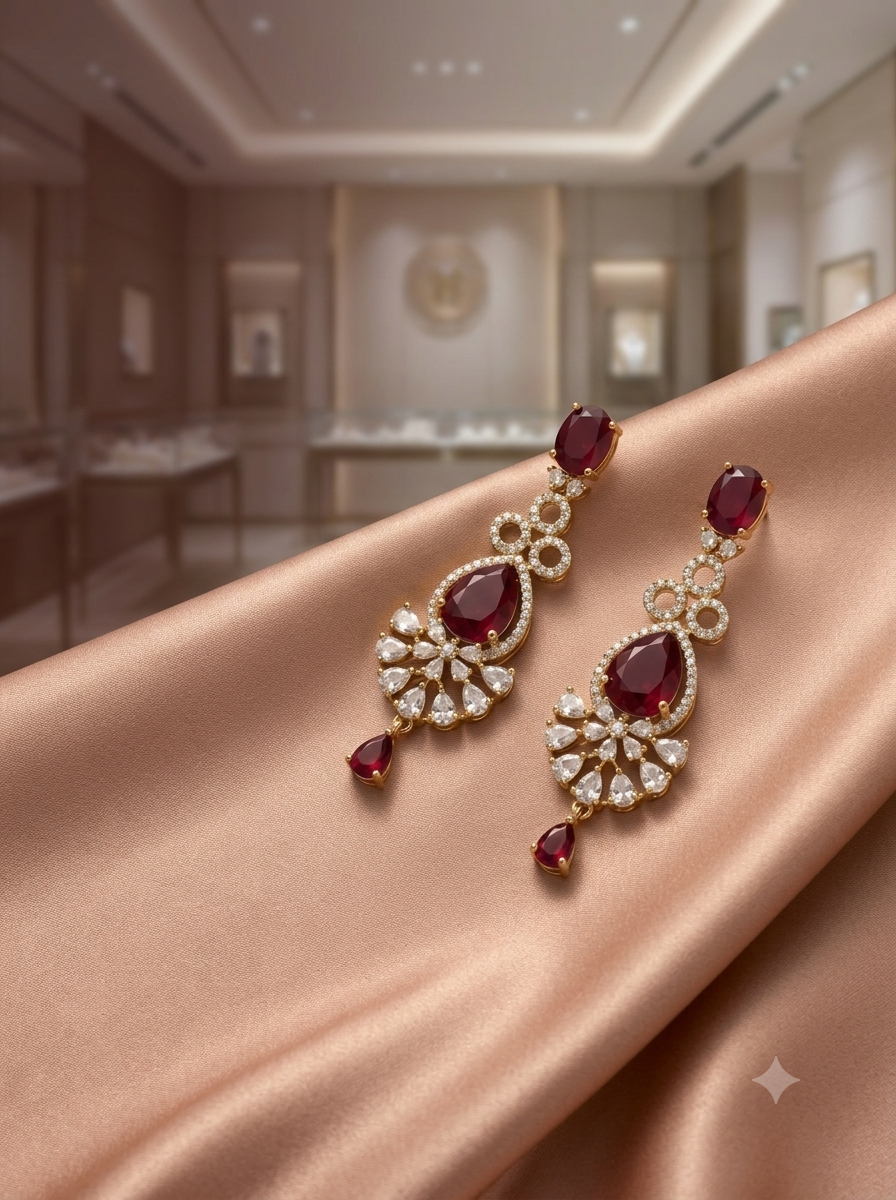 Royal Ruby American Diamond Dangle Earrings – Premium Artificial Jewellery